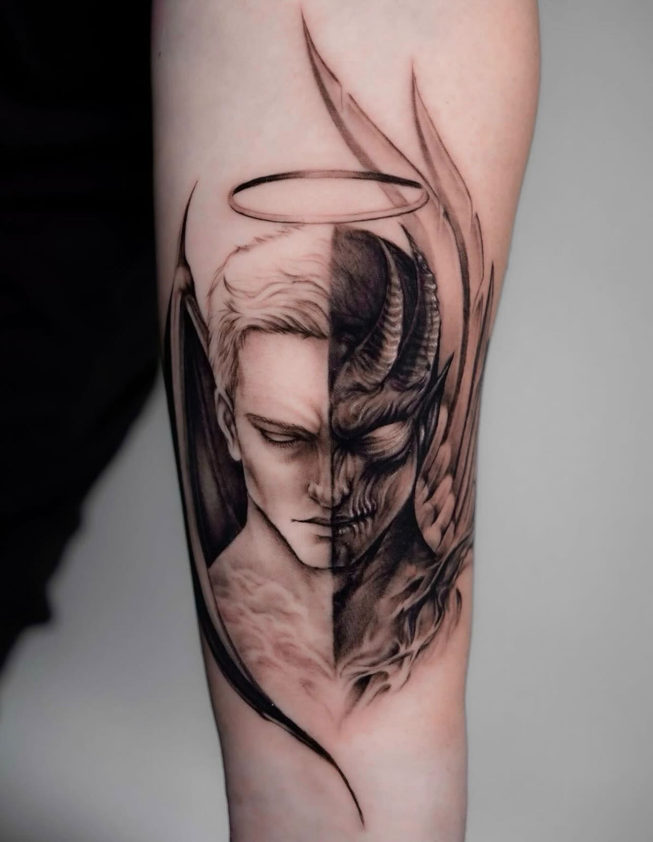 Angel & demon split portrait