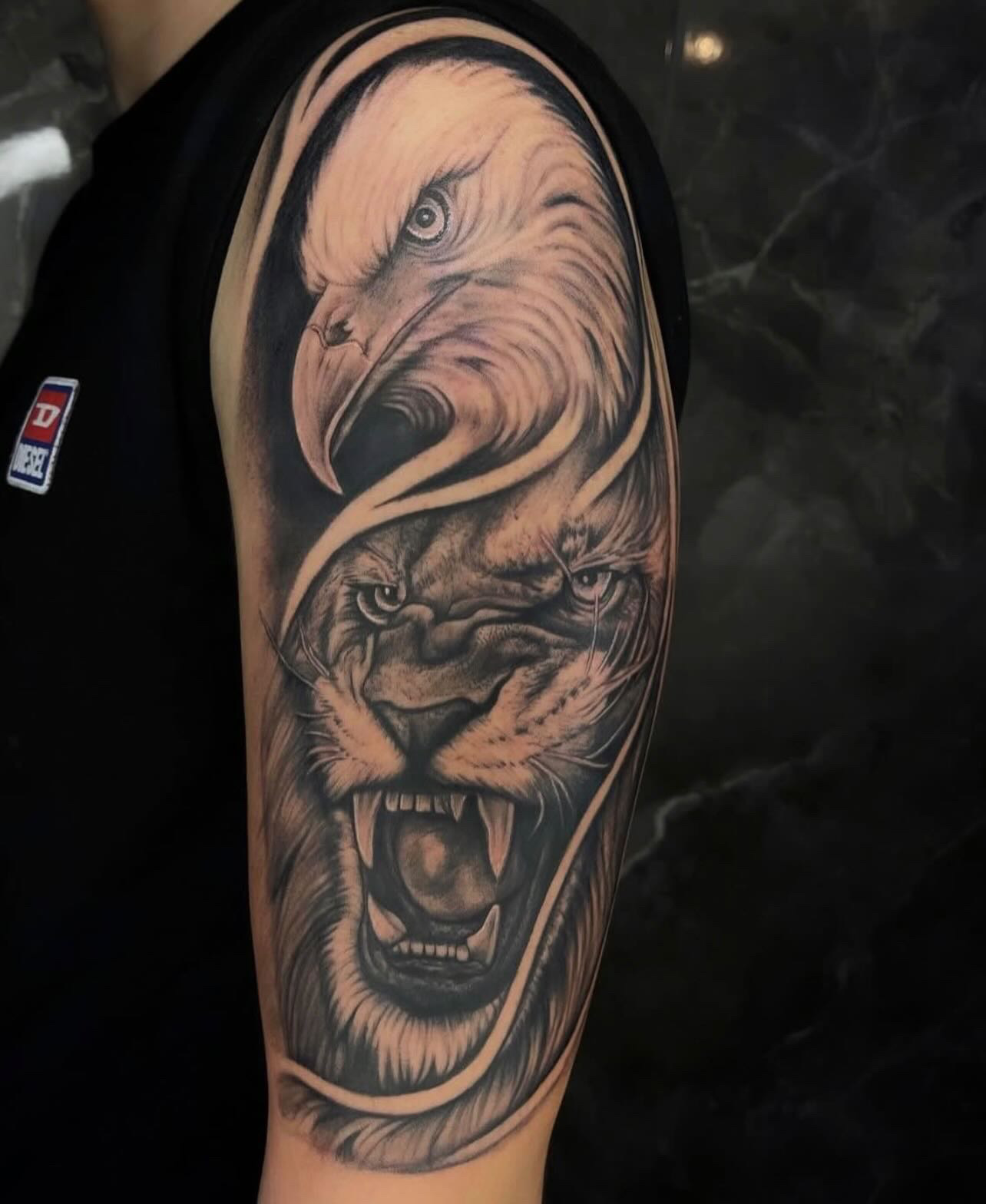 Eagle and roaring lion realism sleeve