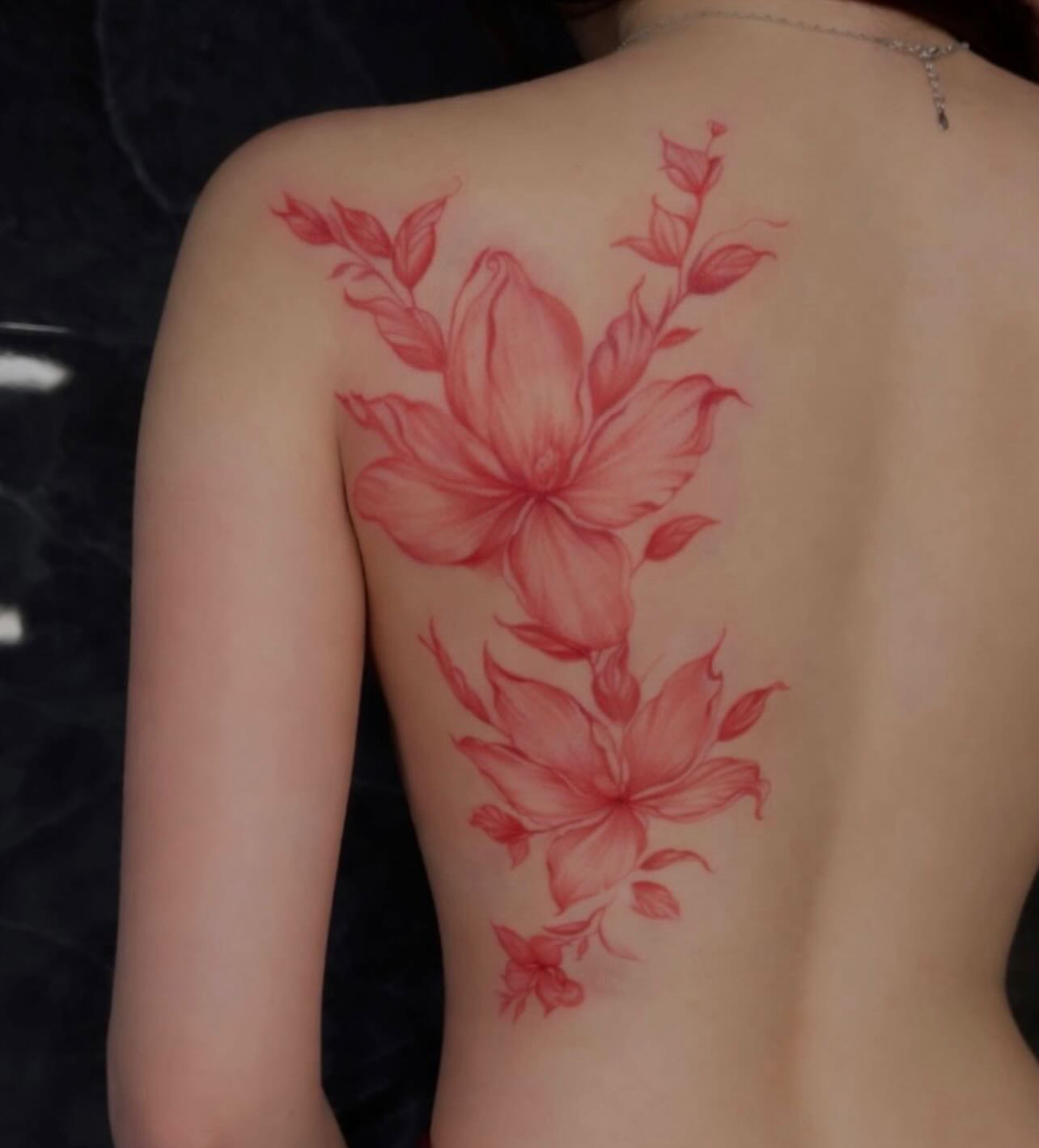 Red florals back piece